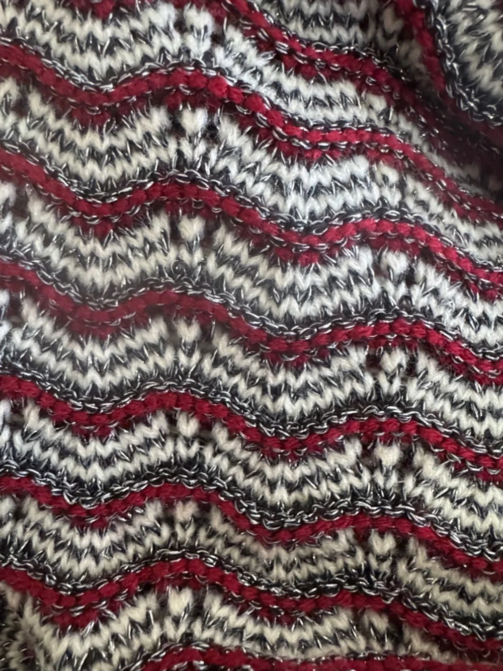 Skye's the Limit Red, Gray and White Wave Stripe Crew Sweater